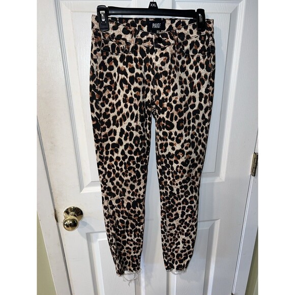 PAIGE Hoxton Ankle Leopard Print Jeans Womens Size 27 Distressed Raw Hem rocker - Picture 10 of 10
